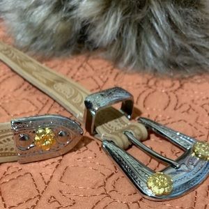 🍀 Garcia COWHIDE cinturón de cuero,tallado y evilla en color silver /Gold🍀#CE3